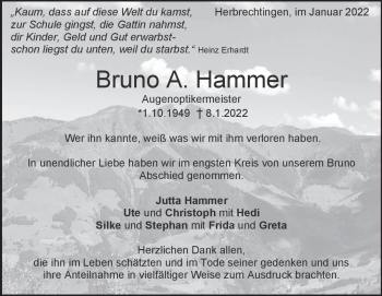 Traueranzeige von Bruno A. Hammer von Heidenheimer Zeitung