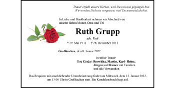 Traueranzeige von Ruth Grupp von Heidenheimer Zeitung