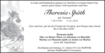 Traueranzeige von Theresia Späth von Heidenheimer Zeitung