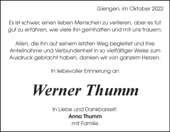 Traueranzeige von Werner Thumm von Heidenheimer Zeitung