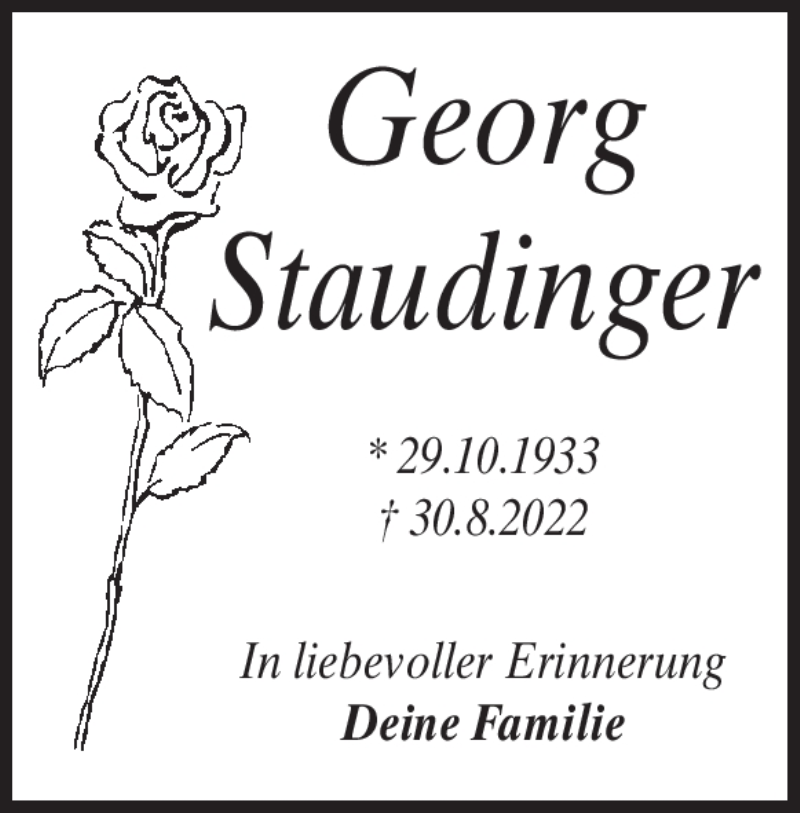  Traueranzeige für Georg Staudinger vom 29.10.2022 aus Heidenheimer Zeitung