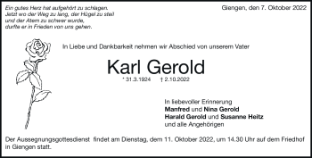 Traueranzeige von Karl Gerold von Heidenheimer Zeitung