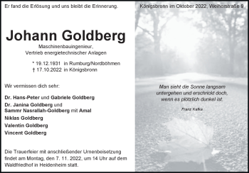 Traueranzeige von Johann Goldberg von Heidenheimer Zeitung