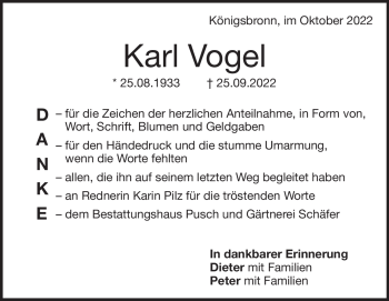Traueranzeige von Karl Vogel von Heidenheimer Zeitung