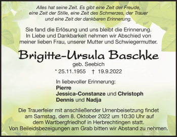 Traueranzeige von Brigitte-Ursula Baschke von Heidenheimer Zeitung