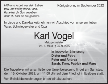 Traueranzeige von Karl Vogel von Heidenheimer Zeitung