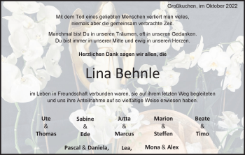 Traueranzeige von Lina Behnle von Heidenheimer Zeitung