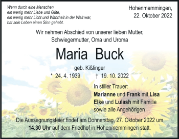 Traueranzeige von Maria Buck von Heidenheimer Zeitung