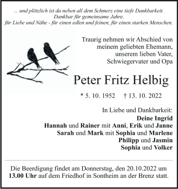 Traueranzeige von Peter Fritz Helbig von Heidenheimer Zeitung