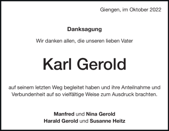 Traueranzeige von Karl Gerold von Heidenheimer Zeitung