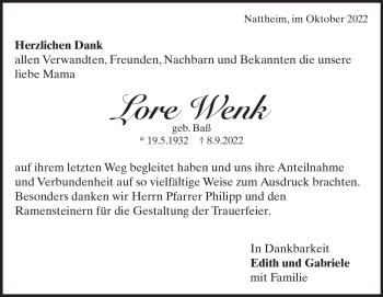 Traueranzeige von Lore Wenk von Heidenheimer Zeitung