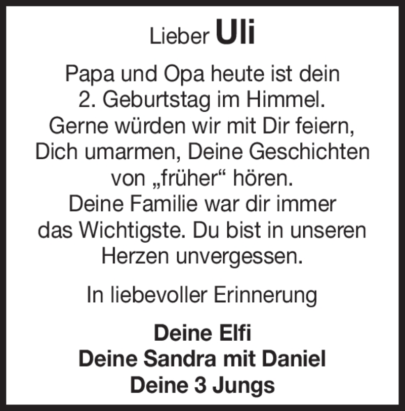  Traueranzeige für Uli Schiemann vom 27.10.2022 aus Heidenheimer Zeitung