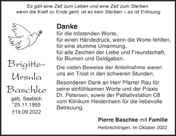 Traueranzeige von Brigitte-Ursula Baschke von Heidenheimer Zeitung