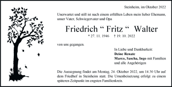 Traueranzeige von Friedrich Walter von Heidenheimer Zeitung