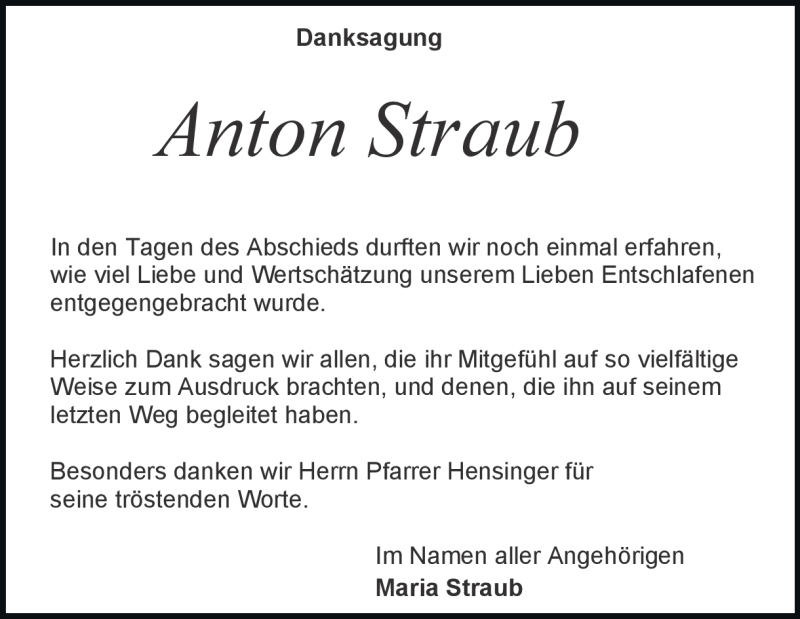  Traueranzeige für Anton Straub vom 08.10.2022 aus Heidenheimer Zeitung