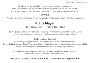 Traueranzeige von Klaus Mayer von Heidenheimer Zeitung
