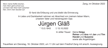 Traueranzeige von Jürgen Gläß von Heidenheimer Zeitung