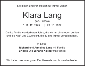 Traueranzeige von Klara Lang von Heidenheimer Zeitung
