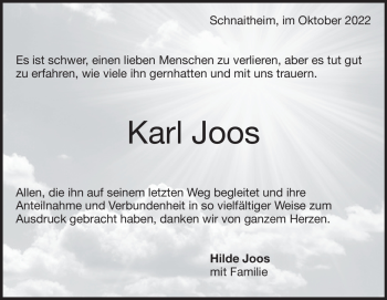 Traueranzeige von Karl Joos von Heidenheimer Zeitung