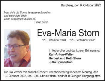 Traueranzeige von Eva-Maria Storn von Heidenheimer Zeitung