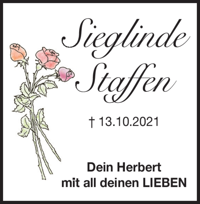  Traueranzeige für Sieglinde Staffen vom 13.10.2022 aus Heidenheimer Zeitung