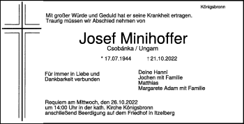Traueranzeige von Josef Minihoffer von Heidenheimer Zeitung