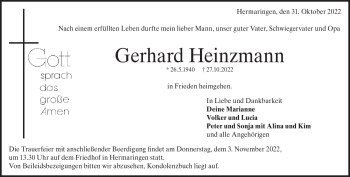 Traueranzeige von Gerhard Heinzmann von Heidenheimer Zeitung