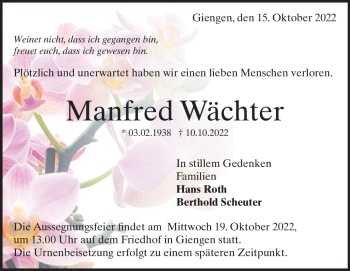 Traueranzeige von Manfred Wächter von Heidenheimer Zeitung