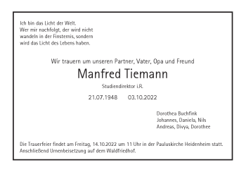 Traueranzeige von Manfred Tiemann von Heidenheimer Zeitung