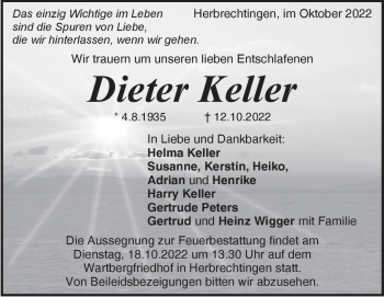Traueranzeige von Dieter Keller von Heidenheimer Zeitung