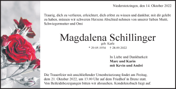 Traueranzeige von Magdalena  Schillinger von Heidenheimer Zeitung
