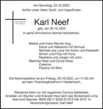 Traueranzeige von Karl Neef von Heidenheimer Zeitung