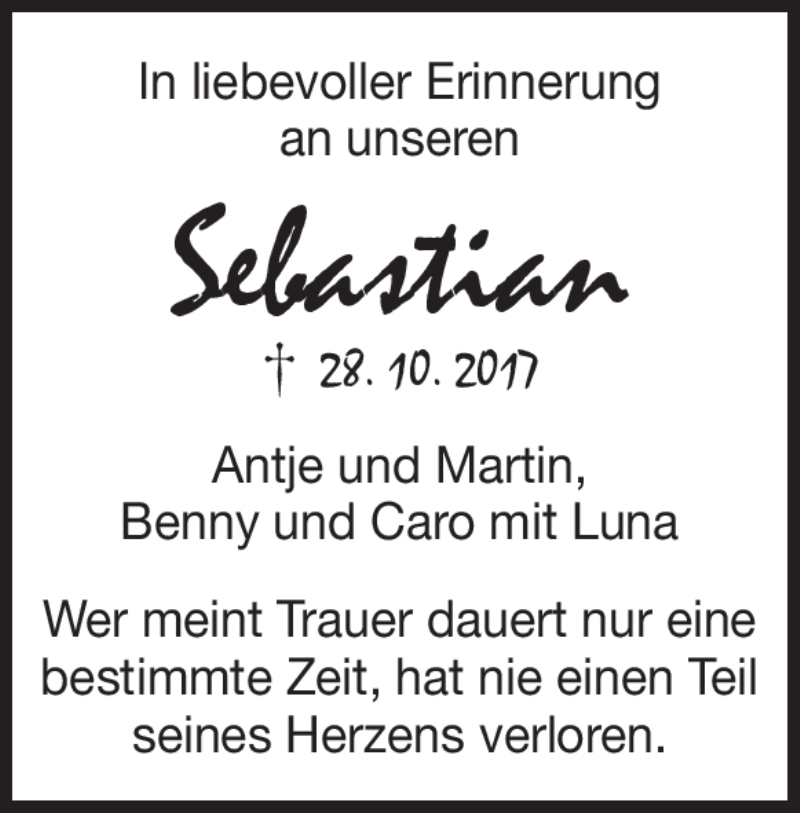  Traueranzeige für Sebastian Wiedmann vom 28.10.2022 aus Heidenheimer Zeitung