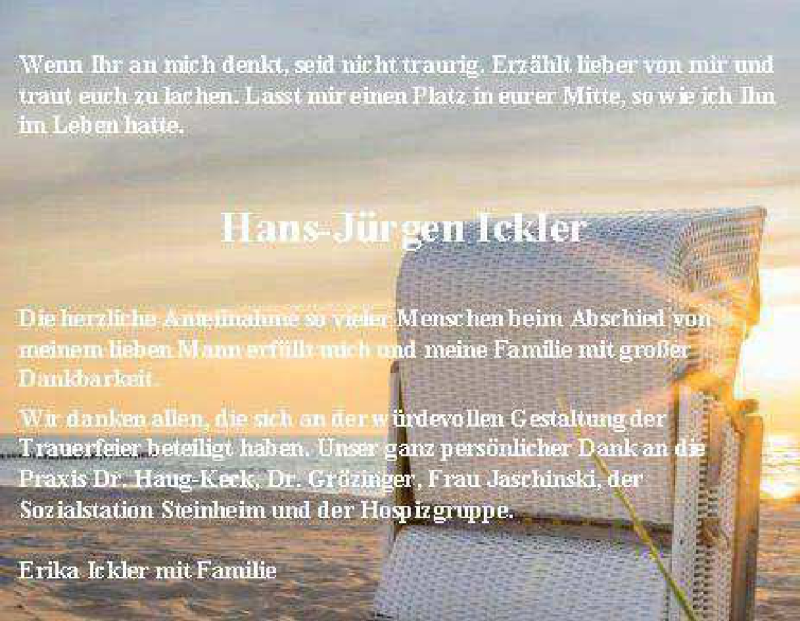  Traueranzeige für Hans- Jürgen Ickler vom 25.10.2022 aus Heidenheimer Zeitung