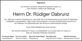 Traueranzeige von Dr. med. Rüdiger Dabrunz von Heidenheimer Zeitung