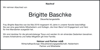 Traueranzeige von Brigitte-Ursula Baschke von Heidenheimer Zeitung