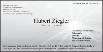 Traueranzeige von Hubert Ziegler von Heidenheimer Zeitung