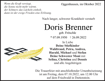 Traueranzeige von Doris Brenner von Heidenheimer Zeitung