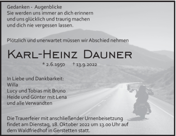 Traueranzeige von Karl-Heinz Dauner von Heidenheimer Zeitung