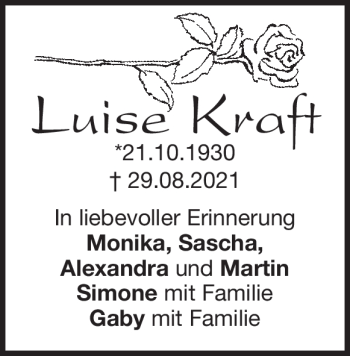 Traueranzeige von Luise Kraft von Heidenheimer Zeitung