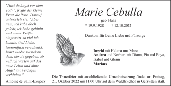 Traueranzeige von Marie Cebulla von Heidenheimer Zeitung
