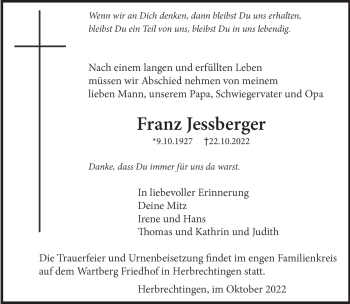 Traueranzeige von Franz Jessberger von Heidenheimer Zeitung