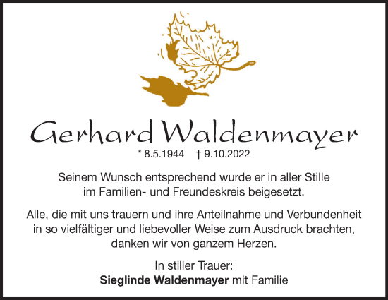 Traueranzeige von Gerhard Waldenmayer von Heidenheimer Zeitung
