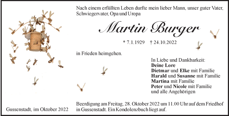  Traueranzeige für Martin Burger vom 27.10.2022 aus Heidenheimer Zeitung