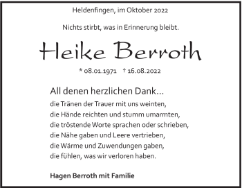 Traueranzeige von Heike Berroth von Heidenheimer Zeitung