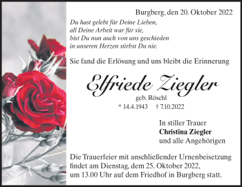 Traueranzeige von Elfriede Ziegler von Heidenheimer Zeitung
