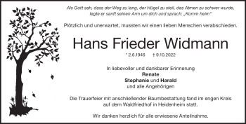 Traueranzeige von Hans Widmann von Heidenheimer Zeitung