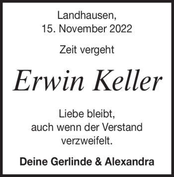 Traueranzeige von Erwin Keller von Heidenheimer Zeitung