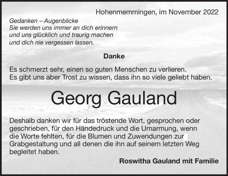  Traueranzeige für Georg Gauland vom 05.11.2022 aus Heidenheimer Zeitung