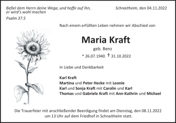 Traueranzeige von Maria Kraft von Heidenheimer Zeitung